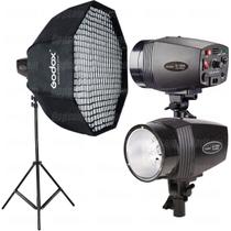 Kit Flash Estúdio Godox Greika K-150a 150w 220v Com Softbox Octa 95cm Grid E Tripé
