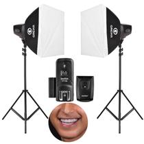 Kit Flash Estudio Odonto Godox K180a Softbox 45x45 E Disparo Sem Fio