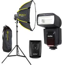 Kit Flash Godox Tt560ii Com Rádio Flash Universal + Softbox Montagem Rapida E Tripé
