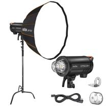 Kit Flash Tocha Godox Qt600iii 600w + Softbox Qrp-120 + Tripé Inox C-stand