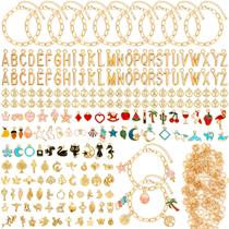 Kit Flasoo para fazer pulseira de berloques dourados com 416 peças Kit Flasoo para fazer pulseira de berloques dourados com 416 peças