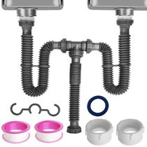 Kit flexível expansível duplo P-Trap para pia dupla Kit flexível expansível duplo P-Trap para pia dupla