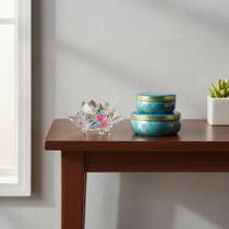 Kit Flor de Lótus em Vidro 8cm e Lata Decorativa Enfeite Elegante para Decoração e Presente