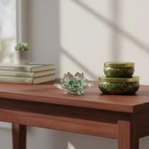 Kit Flor de Lótus em Vidro 8cm e Lata Decorativa Enfeite Elegante para Decoração e Presente