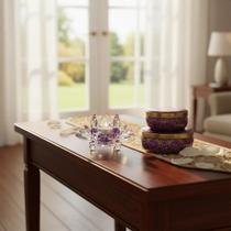 Kit Flor de Lótus em Vidro 8cm e Lata Decorativa Enfeite Elegante para Decoração e Presente