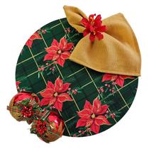 Kit Flor Natal Verde 8 Lugares Capa Sousplat Guard. Anel PG