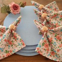 Kit flor rosa azul mesa posta natal rose gold de 8 pçs