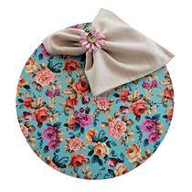 Kit Floral Azul 10 Lugares Capa Sousplat Base Guardanapo PG