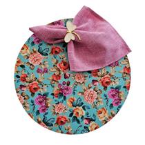 Kit Floral Azul 10 Lugares Capa Sousplat Guardanapo Anel PG