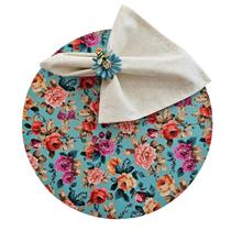 Kit Floral Azul 12 Lugares Capa Sousplat Guardanapo Anel PG