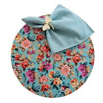 Kit Floral Azul 6 Lugares Capa Sousplat Base Guardanapo PG