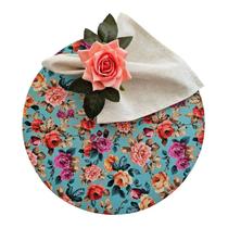 Kit Floral Azul 8 Lugares Capa Sousplat Guardanapo Anel PG Kit Floral Azul 8 Lugares Capa Sousplat Guardanapo Anel PG