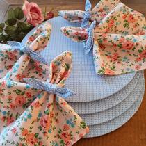 Kit floral azul jogo americano lacinho suplat de 6 pçs