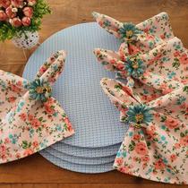 Kit floral rosa azul mesa posta abelha supla c/ 6 pçs