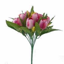 Kit Flores Artificiais 3 Buques de Tulipas Rosa - Decora Flores Artificiais