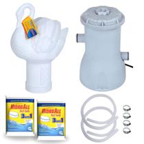 Kit Flutuante Cisne Branco + 2 Pastilha de Cloro + Bomba 220v 2.200 L/H + Mangueira Reposicao 32 Mm