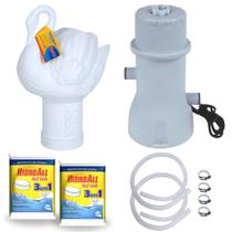 Kit Flutuante Cisne Fluorescente + 2 Pastilha de Cloro + Bomba 110v 3.600 L/H + Mangueira Reposicao 32 Mm