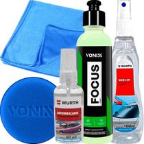 Kit Focus Removedor De Chuva Acida Polidor Vonixx Water Off Cristalizador De Vidros Antiembaçante Finalizador Wurth Pano Vidro JS Aplicador De Espuma