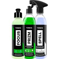 Kit Focus Vonixx 240ml Polidor Revitalizador De Vidros Spell 500ml Selante Proteção Prizm Restaurador De Vidros Vonixx