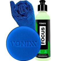 Kit Focus Vonixx Restaurador Polidor Tira Mancha De Chuva Acida Aplicador De Espuma Pano 40x40 JS
