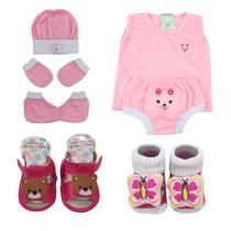 Kit fofura 7 Peças bebê Camiseta com Tapa Fralda + Sandália + Meia 3D + Luva e touca - Várias Cores Kit fofura 7 Peças bebê Camiseta com Tapa Fralda + Sandália + Meia 3D + Luva e touca - Várias Cores