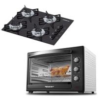 Kit Fogão Cooktop 4 Bocas Chamalux e Forno 60 Litros Com Espeto Giratório 127v