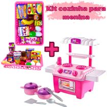 Kit Fogão Mini Cooker+ Cestinha de Mantimentos Cozinha Infantil Faz de Conta Kit Para Menina