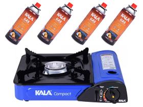Kit Fogareiro à Gás Compact Azul - Kala + 4 Refil de Gás Butano 227gr