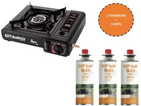 Kit Fogareiro Em Aço Esmaltado Camping Pesca Trilha + 3 Refil Gás Camping Globalmix