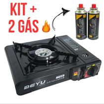 Kit Fogareiro Fogão A Gás Camping Acendimento Automatico 2 Refil De Gás Acampamento Fogãozinho