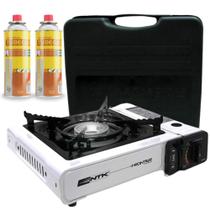 Kit Fogareiro Fogao Portatil Camping Frontier Branco + 2 Refis Tube Gas Guepardo