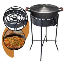 Kit Fogareiro Triplo 24 Caulins Tripé Disco 50 Tacho Ferro à Gás Mangueira com Registro Disco de Arado Chama Dupla Alta Pressão Dobrável Pesca