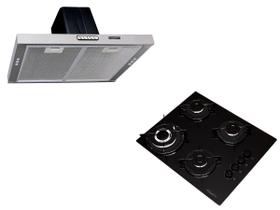 Kit Fogatti Depurador Slim New Inox 60cm + Cooktop 4 Bocas Tripla Chama Mesa em Vidro Esmaltado Kit Fogatti Depurador Slim New Inox 60cm + Cooktop 4 Bocas Tripla Chama Mesa em Vidro Esmaltado