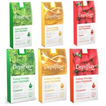 Kit Folha Pronta Depilação Facial Corporal Cera Fria Depilatória Prática Depilflax - 6 Unidades