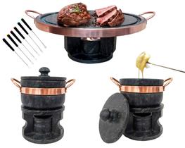 Kit Fondue 23cm+ 2 Fondue 500ml Pedra Sabão +6 Garfinhos