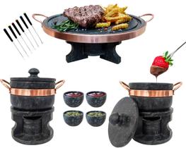 Kit Fondue 37cm + 2 De 800ml + 6 Garfinhos + 4 Tigelas Curado - Arte Nativa Pedras