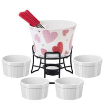 Kit Fondue 7 Peças Brinox Corações e 4 Tigelas Ramekin Coza Uno 220ml Branca Kit Fondue 7 Peças Brinox Corações e 4 Tigelas Ramekin Coza Uno 220ml Branca
