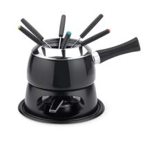 Kit Fondue Cervinia Preto Com 6 Garfos Queimador Forma Inox