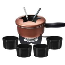 Kit Fondue Completo Brinox Cobre e 4 Tigelas Ramekin Coza Uno 150ml Preto