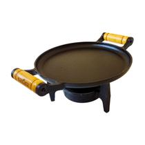 Kit Fondue Grelha De Carne 23 cm Ferro Fundido C/ Fogareiro Rechaud