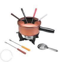 Kit Fondue Panela Aparelho 10 Peças Marrom Cobre Queijo