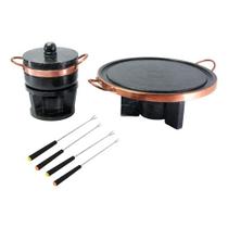 Kit fondue pedra sabão completo 8 pçs chapa 27 cm