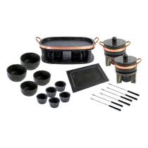 Kit Fondue Pedra Sabão Completo com Churrasqueira Oval - 22 peças