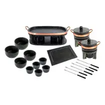 Kit Fondue Pedra Sabão Completo com Churrasqueira Oval - 22 peças Kit Fondue Pedra Sabão Completo com Churrasqueira Oval - 22 peças
