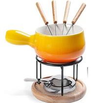 Kit Fondue Raclette Amarelo 16 Peças Presente Gourmet Ideal