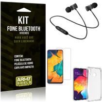 Kit Fone Bluetooth Hrebos Galaxy A30 + Capa Anti + Película Vidro - Armyshield