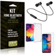 Kit Fone Bluetooth Hrebos Galaxy A30s + Capa Anti + Película Vidro - Armyshield