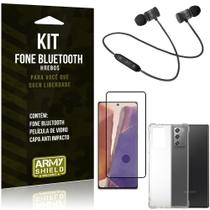 Kit Fone Bluetooth Hrebos Galaxy Note 20 + Capa Anti Impacto + Película Vidro 3D - Armyshield