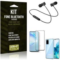 Kit Fone Bluetooth Hrebos Galaxy S20 + Capa Anti + Película Vidro - Armyshield