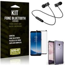 Kit Fone Bluetooth Hrebos Galaxy S8 + Capa Anti + Película Vidro - Armyshield
